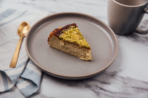 Pistachio cheesecake slice